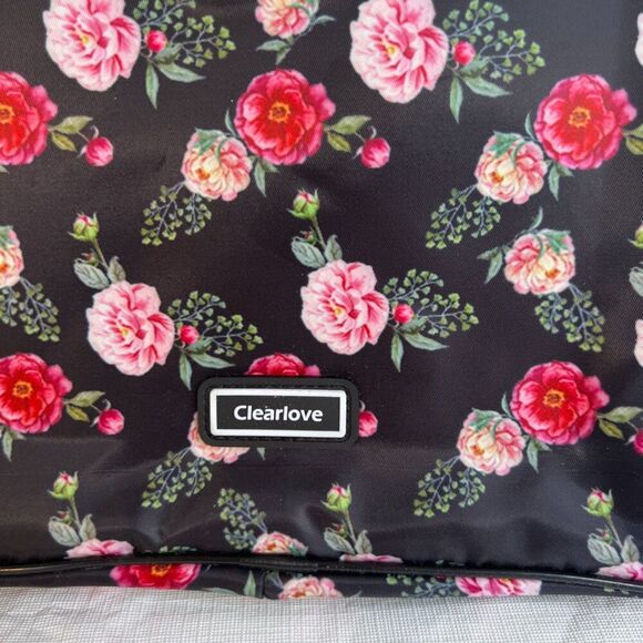 Clearlove NWT Black Floral Print Zip Travel Hanging Toiletry Bag College Dorm - Picture 8 of 9